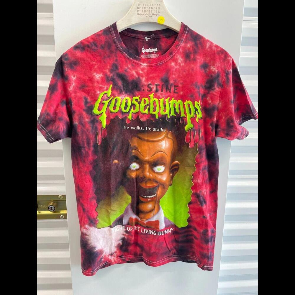 VTG RL STINE GOOSBUMPS NIGHT OF LIVING DUMMY AOP TYE DYE SHIRT SZ MEDIUM GRAPHIC - Picture 1 of 7